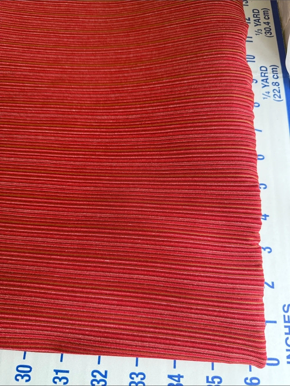 Vintage 1970s Ribbed Knit Fabric Rust/Red Stripe 3.5 Yards x 58” Heavy Stretch